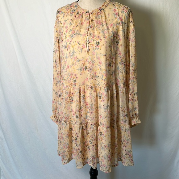 A.N.A New Apparel Size Large Long Sleeve Dress Slip Metallic Floral Buttons Pink - Picture 2 of 16